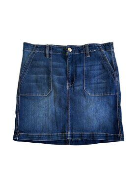 Seven7 Women's Sz 14 Utility Denim Skirt Dark Wash With Pockets